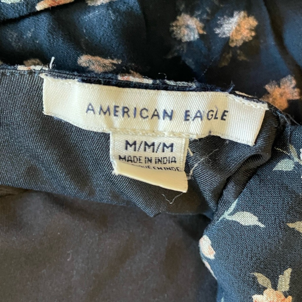 American Eagle Black Floral Mini Slip Dress Medium Tie Back Cottagecore Coquette - Picture 6 of 11
